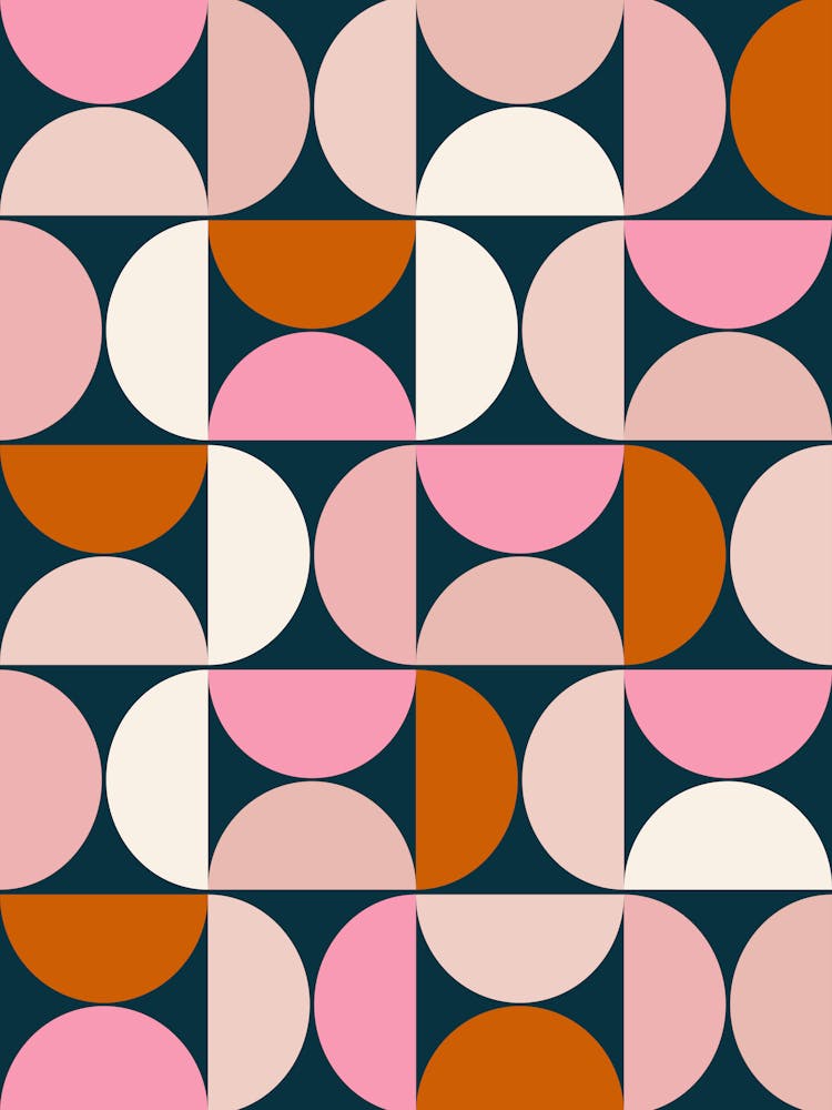 Mid Century Modern Navy Blue Peach Pink