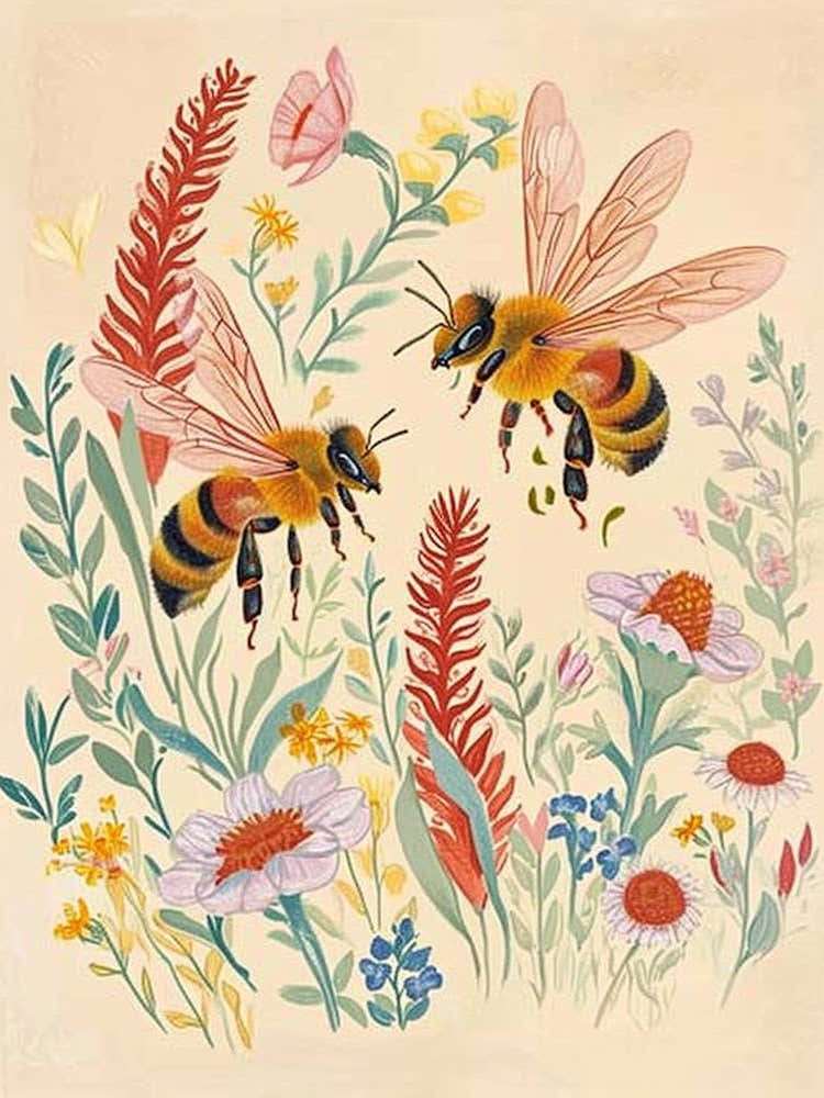 Folksy Floral Animal Drawing Bee 2