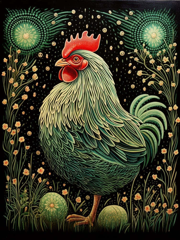 Ohara Koson Inspired Bird Painting Chicken 5