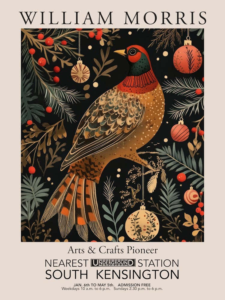 William Morris Prints Pheasant Ornaments Christmas Gift Winter Vintage