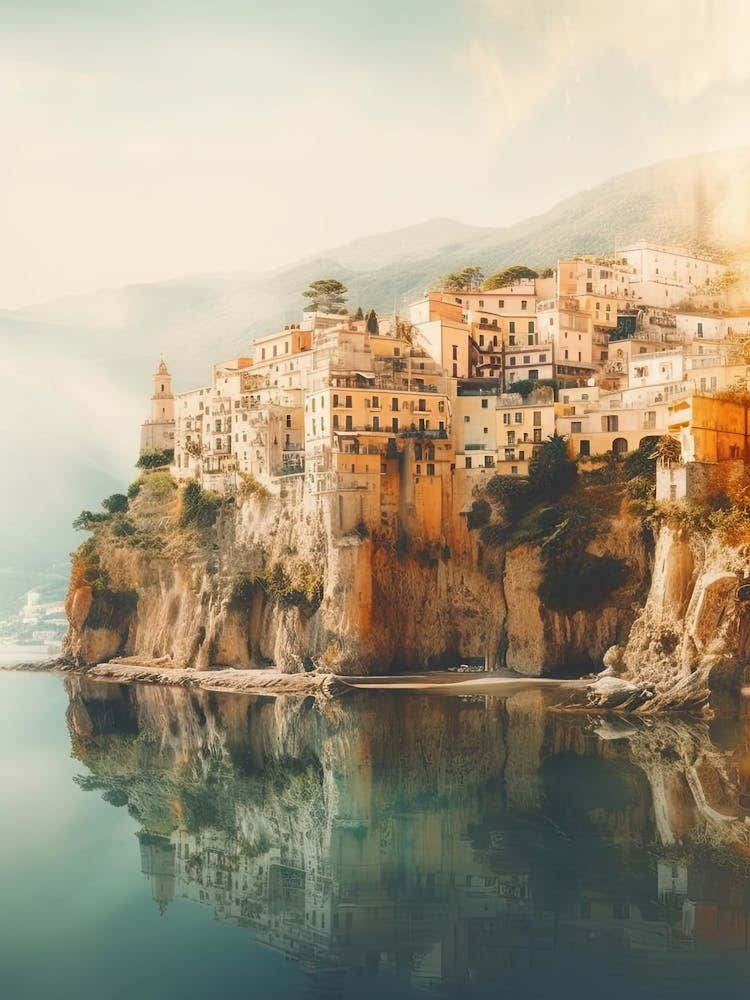 A Cliff On The Coast Of Amalfi, Italy, Summer Vintage Photography