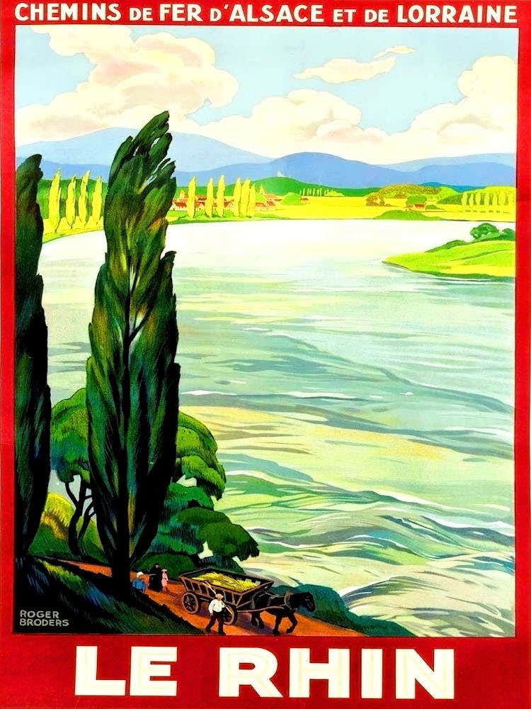 The Rhine River, Vintage Travel Poster