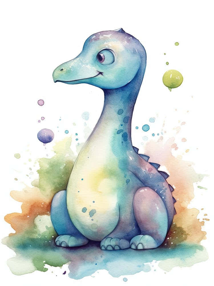 Apatosaurus Cute Dinosaur Watercolour 2