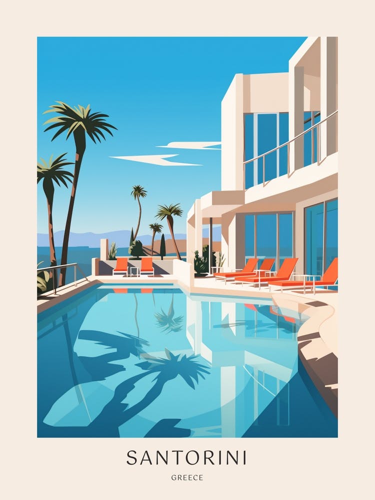Santorini, Greece 2 Midcentury Modern Pool Poster