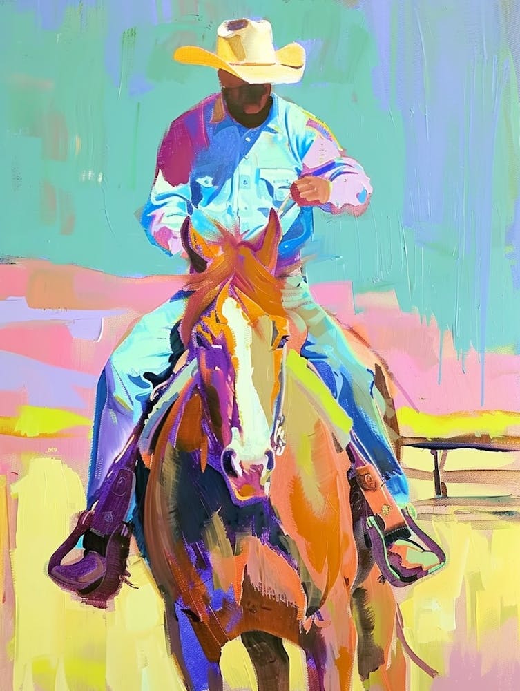 Blue And Yellow Cowboy Painting 5