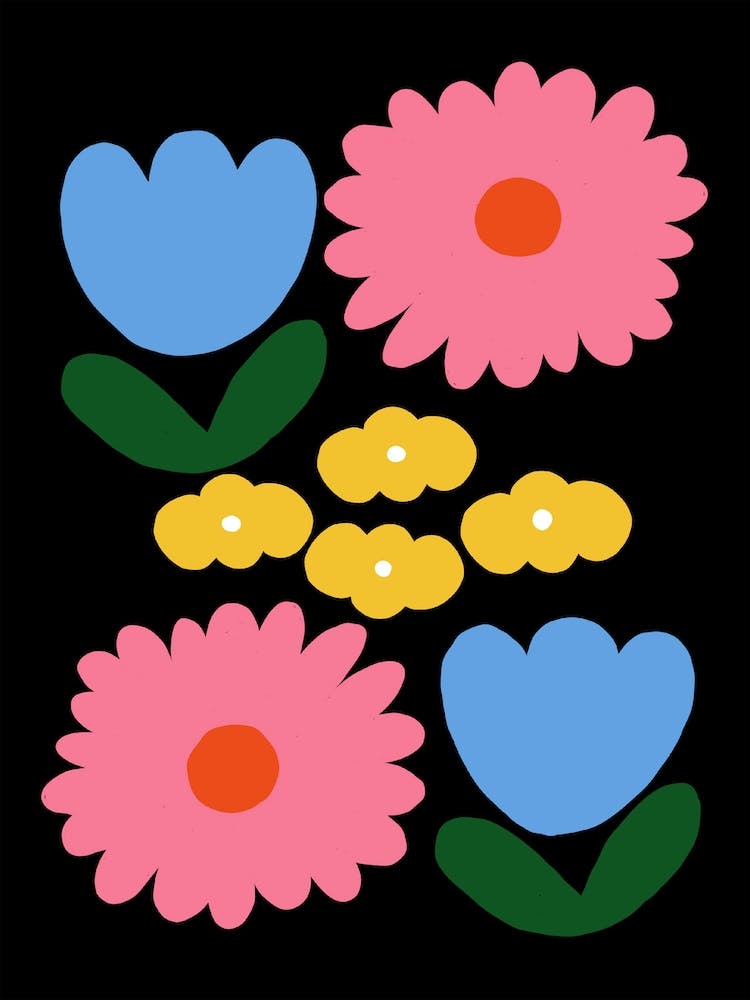 Retro Pink And Blue Floral