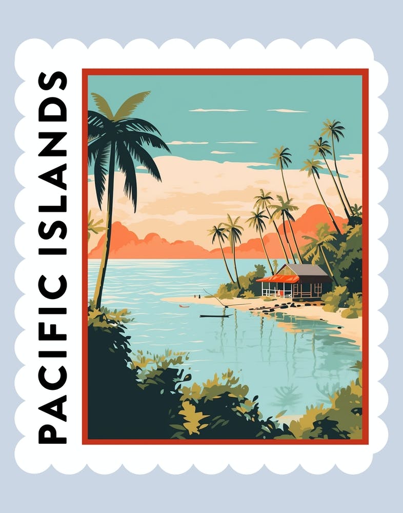 Pacific Islands 2 Travel Stamp Poster