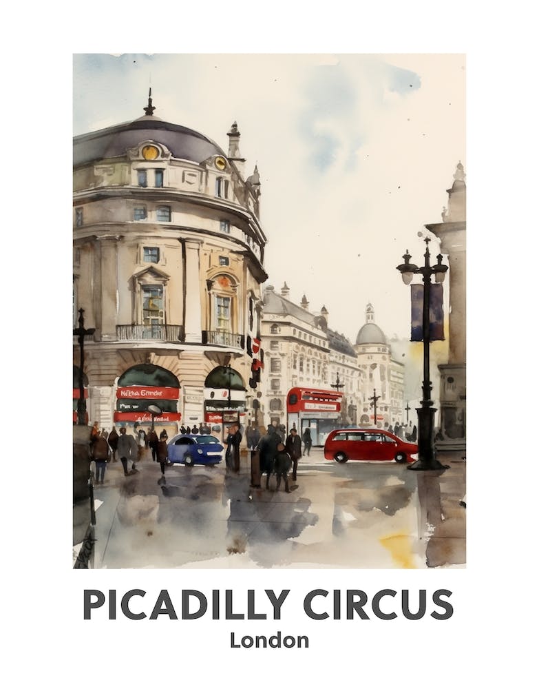 Piccadilly Circus, London 6 Watercolour Travel Poster