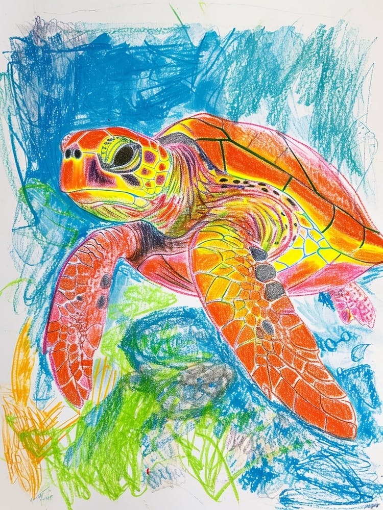 Sea Turtle Rainbow Ocean Scribble