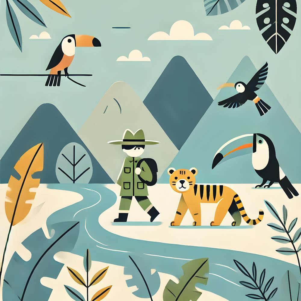 Minimalist Jungle Adventure Nursery Wall Art Explorer & Wild Animals Print Kids Room Decor