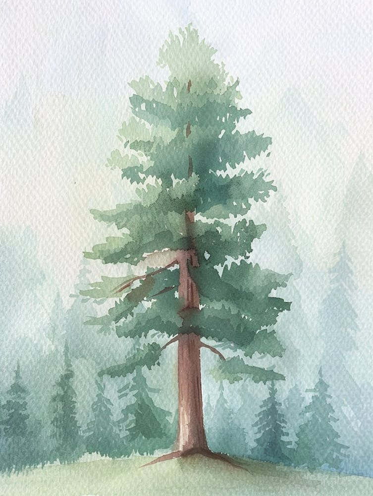 Redwood Tree Atmospheric Watercolour Painting 4