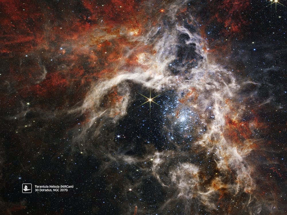 JWST Tarantula Nebula, 30 Doradus, NGC 2070 - Emission Nebula in the Large Magellanic Cloud (James Webb/JWST) — space poster, science poster, space photo, space art, jwst picture