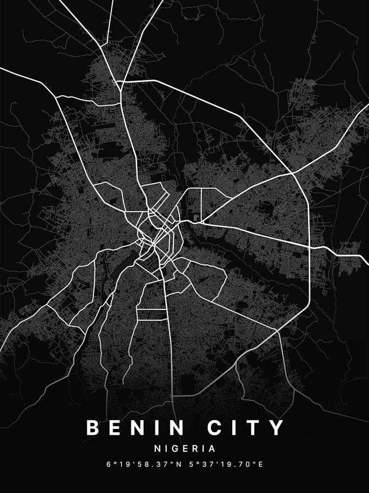 Benin City Nigeria Black Map