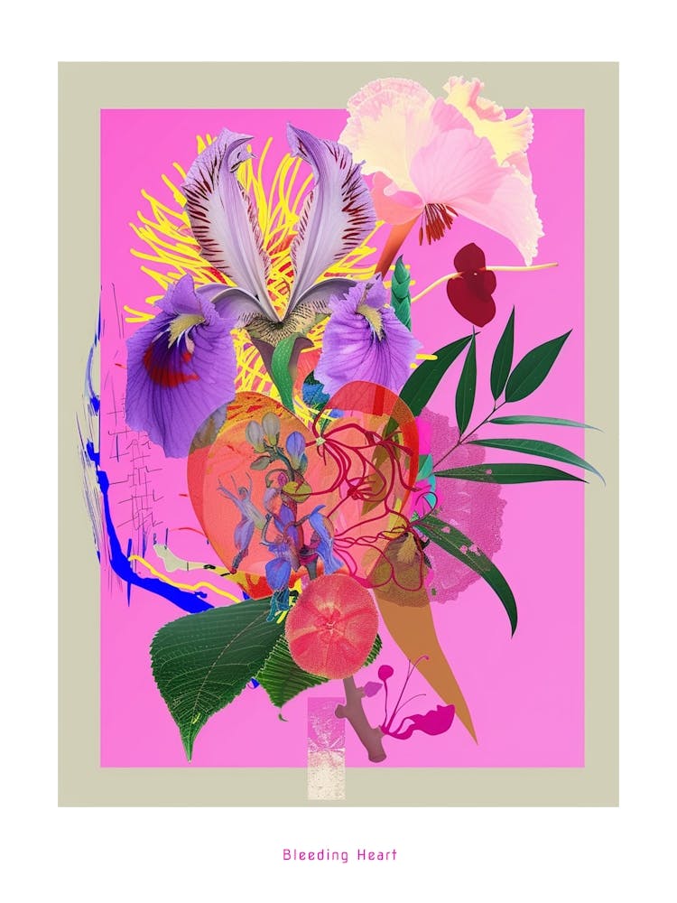 Bleeding Heart Neon Flower Collage Poster