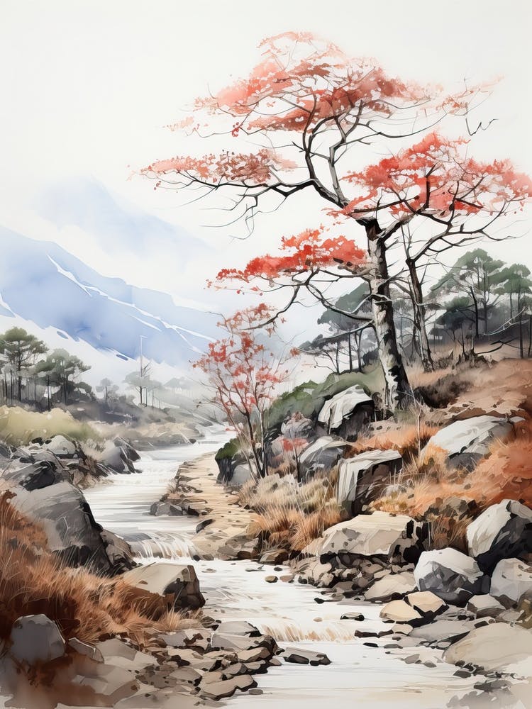 Shirakawa Go In Gifu, Japanese Brush Painting, Ukiyo E, Minimal 1