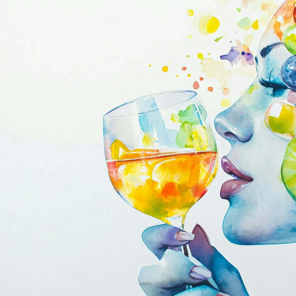Watercolor Of A Woman Drinking Wine