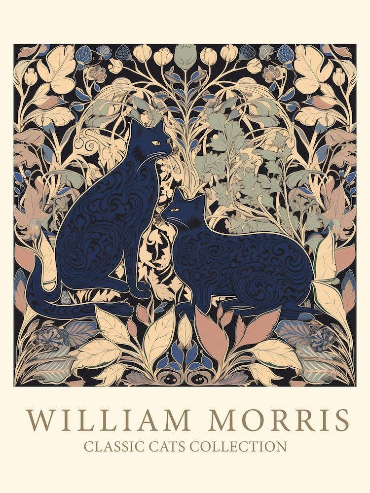 William Morris  Inspired  Classic Cats Blue