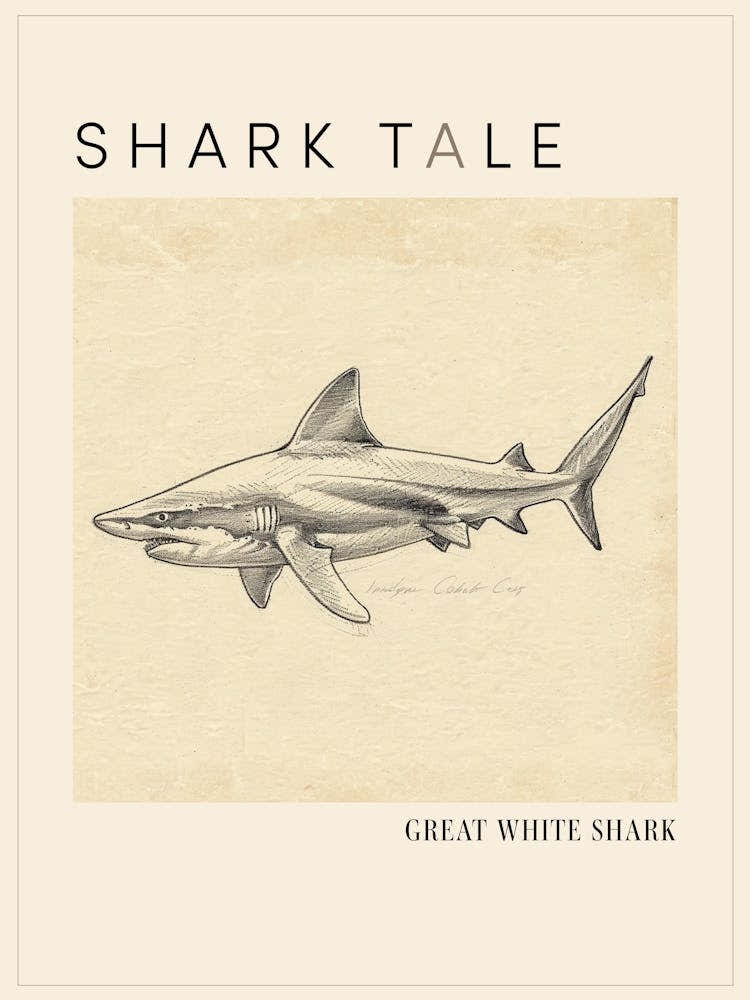 Great White Shark Vintage Illustration 3 Poster