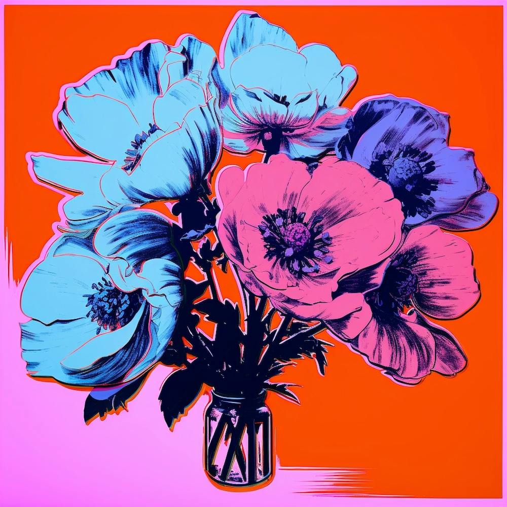 Andy Warhol Style Pop Art Flowers Florals 8 Square