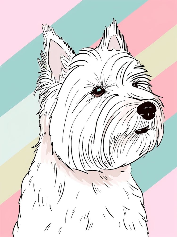 West Highland White Terrier Dog Pastel Line Illustration 1