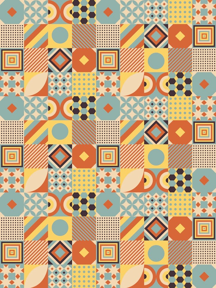 Patchwork Pattern - Bauhaus Azulejo geometric pattern, mosaic #6