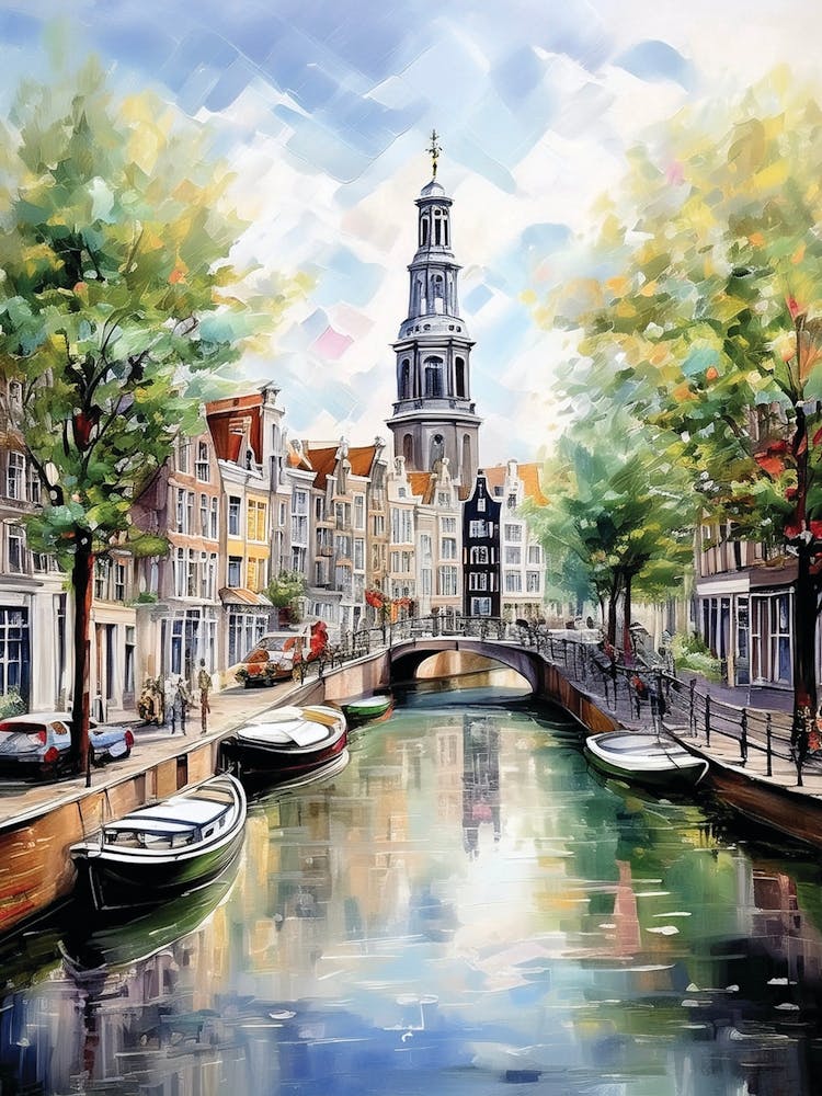 Amsterdam, Netherlands, Amsterdam bridge, city river, river boats, Dutch spring, spring watercolors, Amsterdam prints, travel souvenirs, Amsterdam posters. Art print.96 (24)