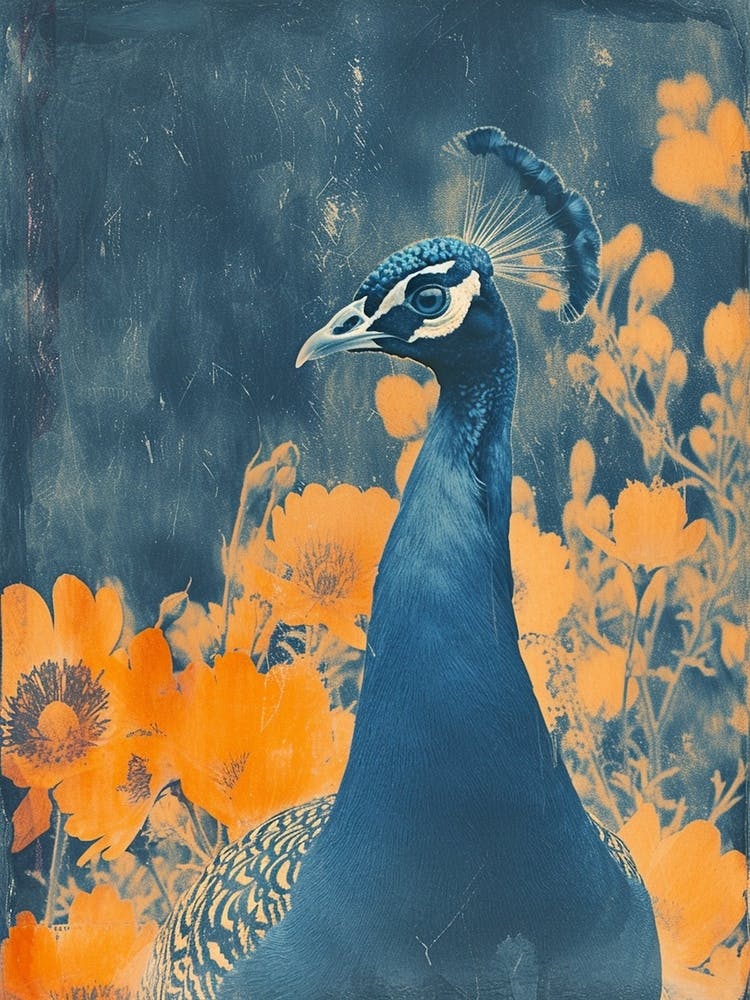 Floral Orange & Blue Peacock 2