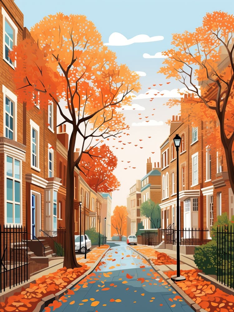 London In Autumn Fall Travel Art 3