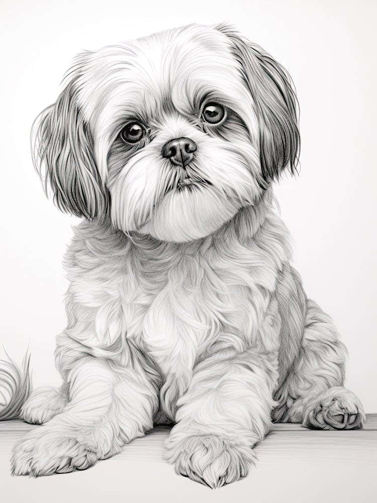 Shiba Tzu Dog, Line Drawing 2