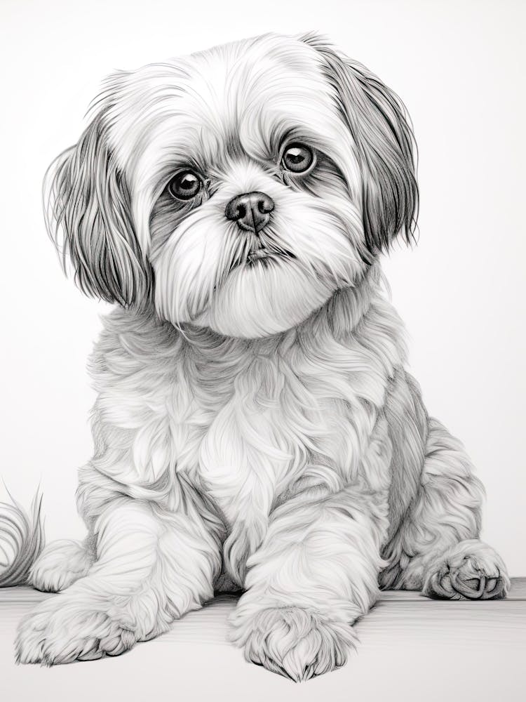 Shiba Tzu Dog, Line Drawing 2