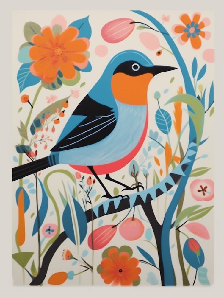 Colourful Scandi Bird European Robin 2