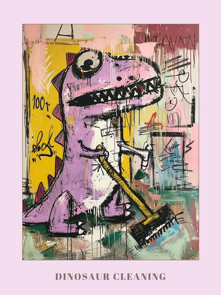 Dinosaur Hoovering The House Graffiti Style 1 Poster