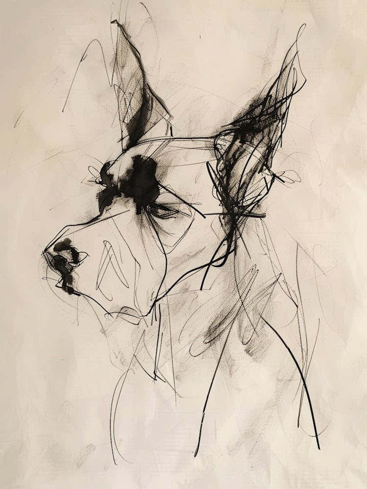 Minimalist Dog Line Charcoal Sketch