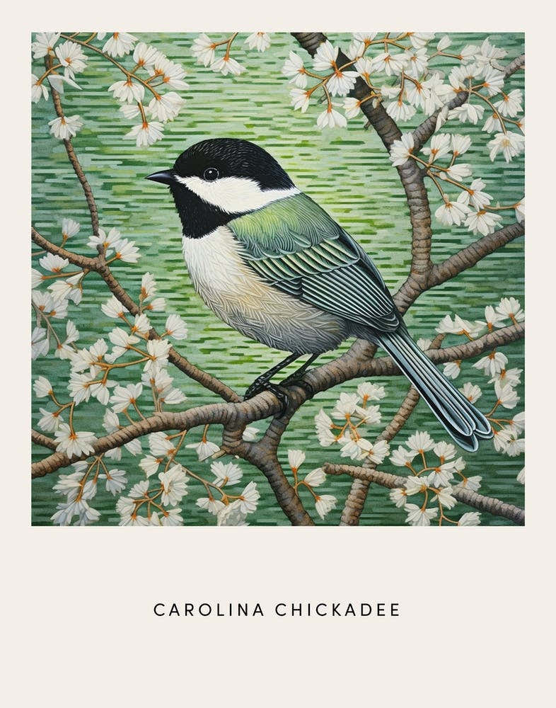 Ohara Koson Inspired Bird Painting Carolina Chickadee 3 Poster
