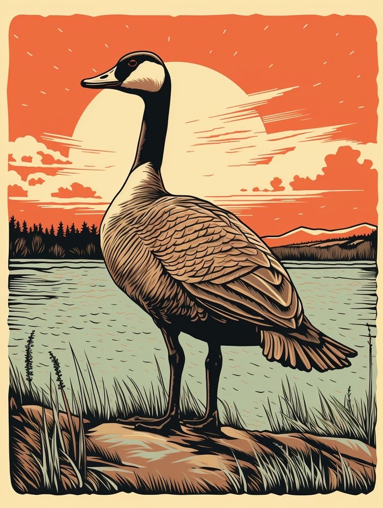 Vintage Bird Linocut Canada Goose 3