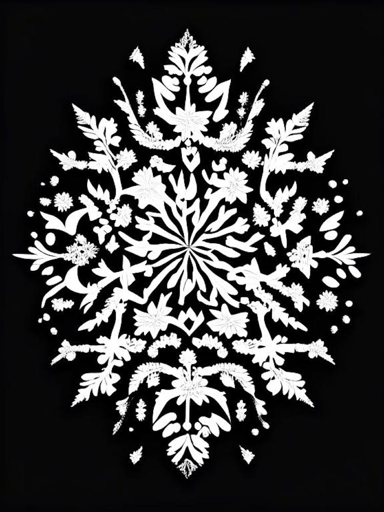 Winter Snowflake Pattern, Snowflakes, Linocut 5