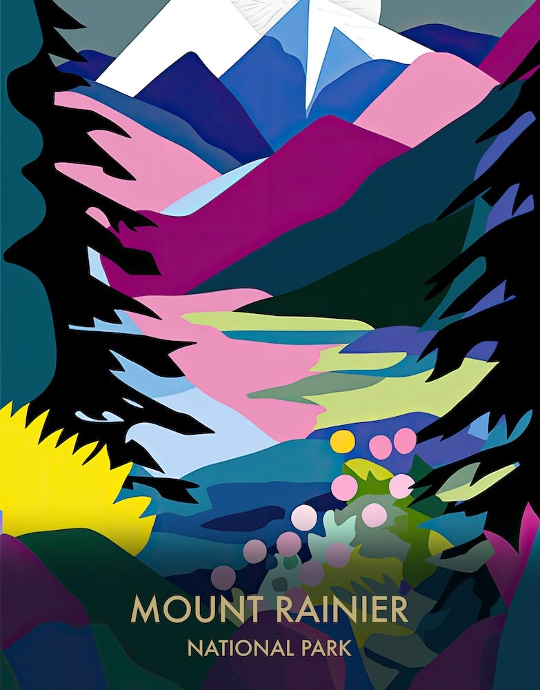 Mount Rainier National Park Travel Poster Matisse Style 1