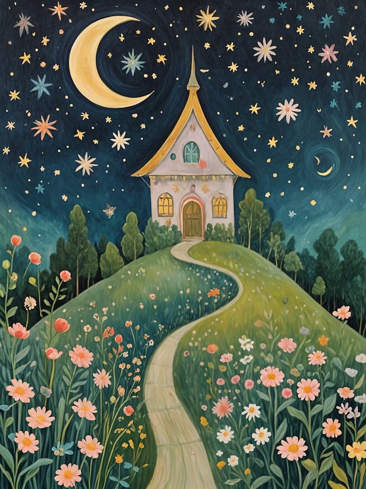 Whimsical House Under A Starry Sky