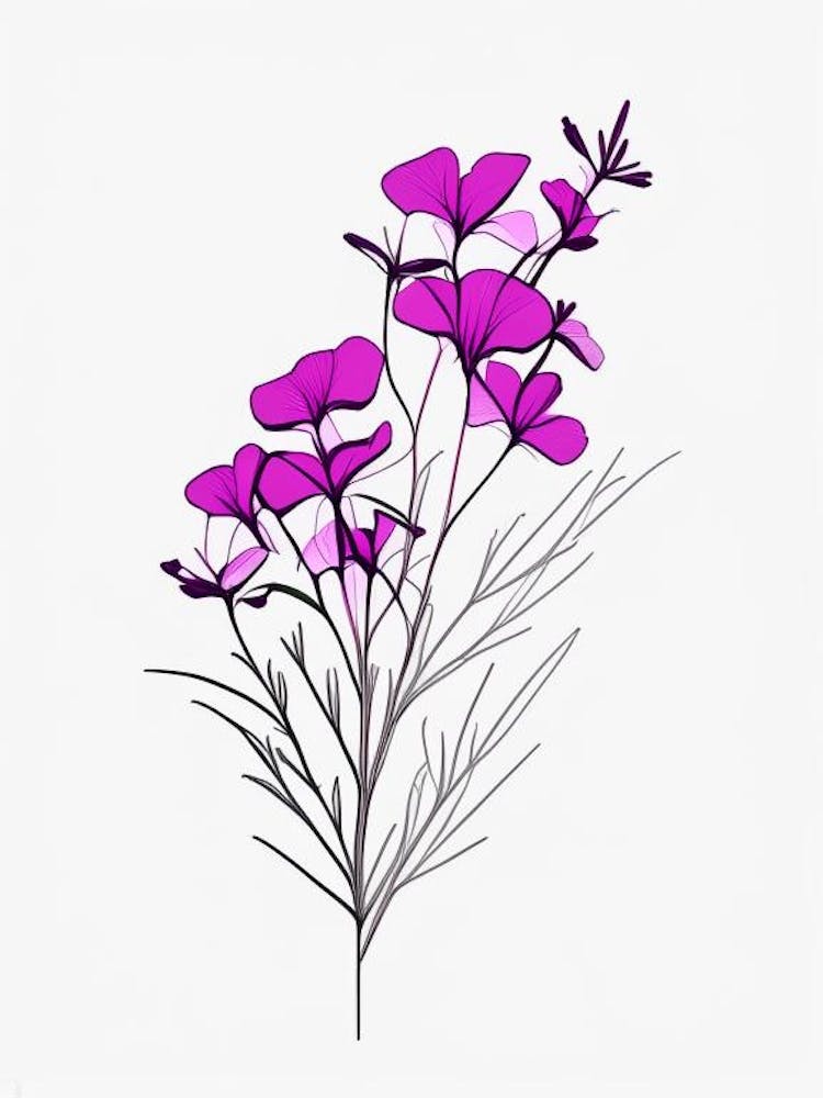 Phlox Floral Minimal Line Drawing 1 Flower