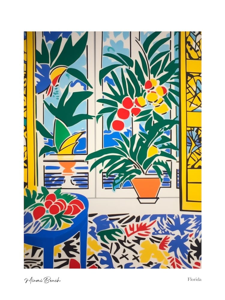 Miami Beach Florida Matisse Style 1 Watercolour Travel Poster
