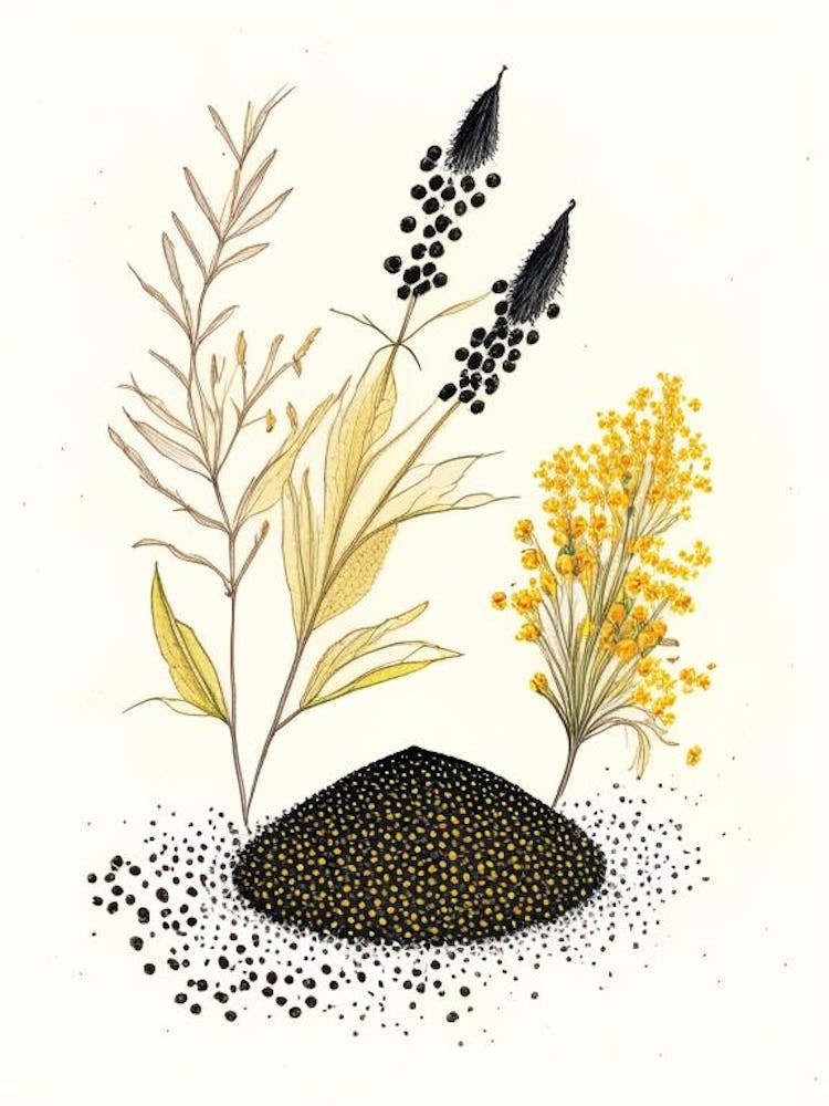 Black Mustard Seeds Spices And Herbs Pencil Illustration 3