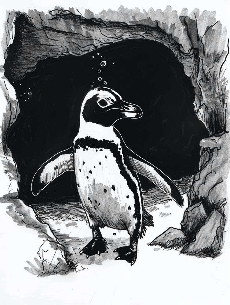 African Penguin Exploring Underwater Caves 1