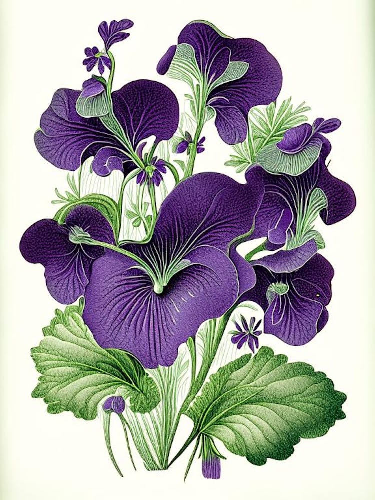 Violets Floral 2 Botanical Vintage Poster Flower