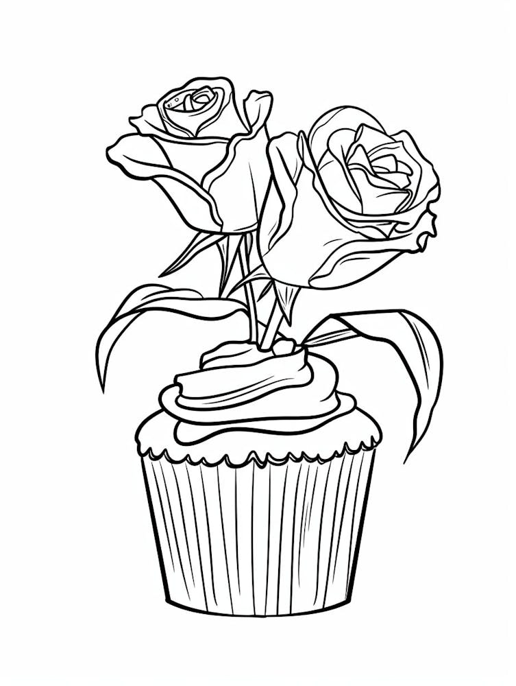 Rose Cupcake Line Drawing 4