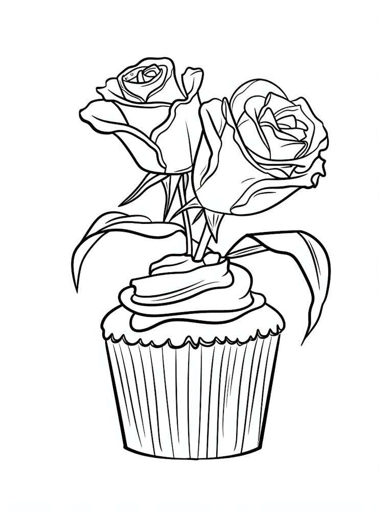 Rose Cupcake Line Drawing 4