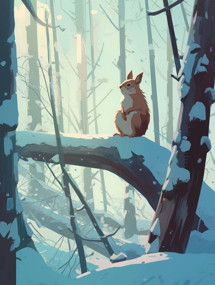 Winter Red Squirrel 2 Illustration
