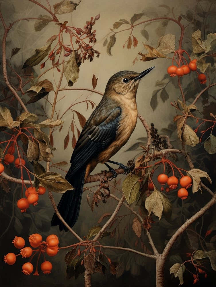 Dark And Moody Botanical Hummingbird 1