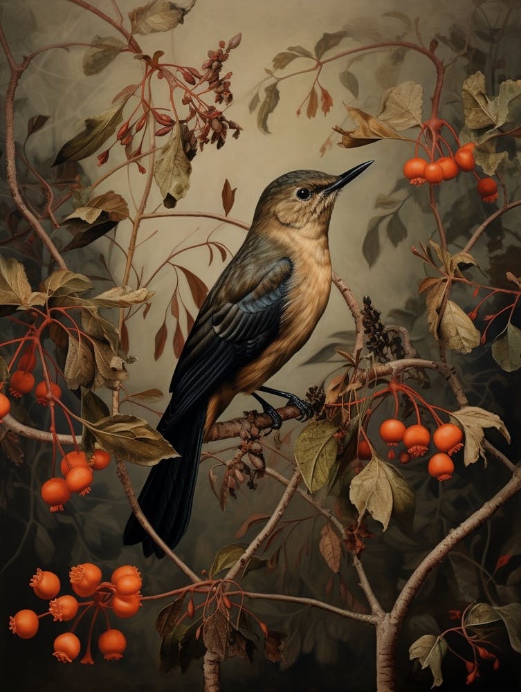 Dark And Moody Botanical Hummingbird 1