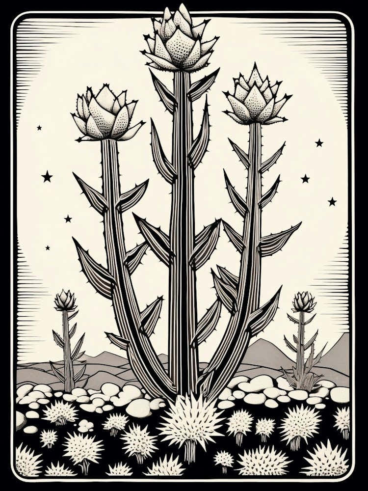 B&W Plant Illustration Pencil Cactus 1