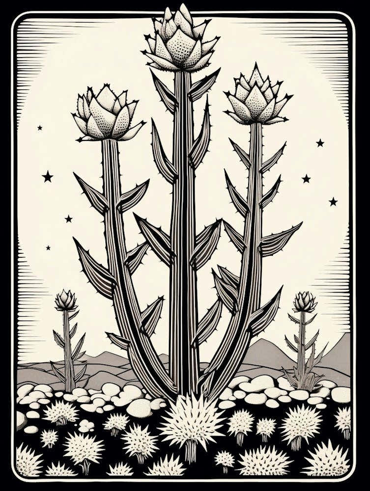 B&W Plant Illustration Pencil Cactus 1